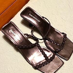 Enzo Angiolini Black Beaded Slide Sandals Sz 10
